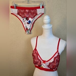 Red Lace And Floral Intimate Bra Set 1XL (5518)